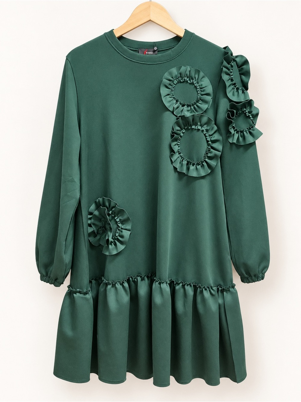 N B Nancy Emerald Green Ruffle Applique Midi Dress